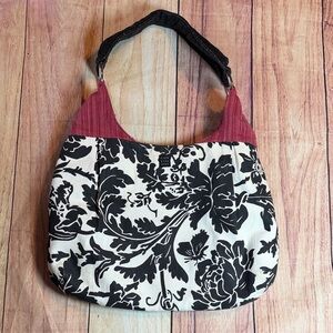 Black and Cream Floral Hobo Bag